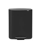 Brabantia Bo Pedal Bin - 60L Inner Bucket (Matt Black) Large Waste Kitchen Bin - Soft Closing Lid