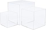 Cliselda Clear Acrylic Display Boxes, 5 Sided Cube (3 pcs), Display Case Plastic Box Perspex Stand, Dustproof Protection Showcase for Action Figures, Toys, Collectibles