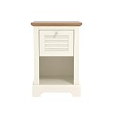 Galano Milan 1 Drawer Bedside Table – Stylish Side Table with Storage – Nightstand Cabinet for Bedroom, Hallway or Entryway – Ivory/Oak