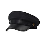 Bohue Retro Flat Top Cap Vintage Newsboy Cap Taxi Driver Theme Hat for Driver Costume Supplies (Black)