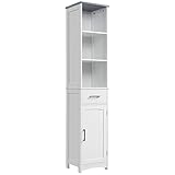 kleankin Tall Bathroom Storage Cabinet with 3 Tier Shelf, Cupboard, Drawer, Door, Freestanding Linen Tower, Slim Side Organizer, White