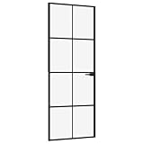 vidaXL Interior Door Home Decorative Bedroom Bathroom Internal Modern Internal Door Panel Black 76x201.5 cm Tempered Glass and Aluminium