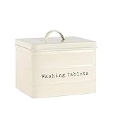 Harbour Housewares Washing Tablet Storage Container - Cream - Steel Vintage Industrial Under Sink Storage Caddy Cupboard Organiser for Laundry Detergent Pods, Dish Washer Tablets