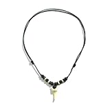TIEGUANJIA Vintage Wax Rope Shark Tooth Pendant Necklace - Adjustable Ocean Fossil Pendant for Women, Men, Girls, Boys and Teens