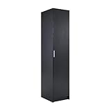 Home Source 1 Door Wardrobe with Clothes Hanging Rail Storage Shelf Bedroom Organiser, Black
