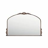 Distressed Antique Brass Wall Mirror Wide - 36x24 inch, Large Vintage Gold Fireplace Mantle Mirror, Baroque Ornate Decorative Bathroom Mirror for Over Sink