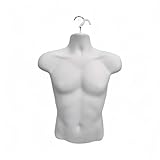 Male Half Body Form Mannequin –Durable Plastic Display with Hollow Back & Hanging Hook–Lightweight, Easy to Clean –Ideal for Clothing, Tops, Jewelry & Retail Garment Presentation (White, Half Body)