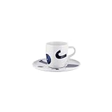 Alessi Itsumo - Yunoki Ware NF08/76S - Designer One Mocha Cup Set with Saucer, Minimalist Aesthetic, in White Porcelain with Samiro Yunoki Decor, Diameter 12.5 cm