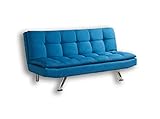 Home Detail Modern Fabric 3 Seat Sofa Bed with Chrome Legs in Choice of Five Stylish Colours (Blue)