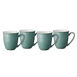 Denby - Elements Fern Green Coffee Mug Set of 4 - 330ml Stoneware Ceramic Tea Mug Set For Home & Office - Dishwasher Safe, Microwave Safe - Green, White - Chip Resistant