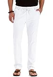 Sailwind Linen Trousers for Men Men's Elasticated Waist White Trousers Casual Drawstring Summer Beach Loose Pants (Pure White, 32)