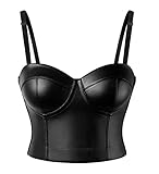 SLIMBELLE® Women’s Faux Leather Bustier Steampunk Corset Boned Crop Top Bra with Straps PU Wet Look Fashionable Party Clubwear Chic Black Sexy Shaper Vest Carnival Costume