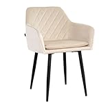 Mevsim Store Velvet Dining Chair Beige - Dining Chair with Armrests - Ideal for Living Room, Office, and Dining Room Chairs - Velvet Chairs - Kitchen Chair - Dining Chairs with Black Metal Legs