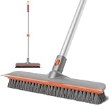 Eazer Floor Scrubbing Brush, 2-in-1 Deck Scrubber brush with Long Handle, Soft & Hard Bristle Brush for Cleaning, Squeegee for Indoor/Outdoor,Bathroom Garage,Kitchen,Garden and Swimming Pool