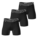 STEP ONE Boys Underwear Trunk Briefs, 3 Pairs, Kids Boxers, Moisture Wicking, 3D Pouch + No Ride Up Boys Underpants Black and Grey 12-14Y