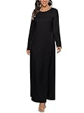 CHICTRY Muslim Dress for Women Prayer Robes Plain Loose Islamic Dubai Costume Arabian Casual Dress Black S-M