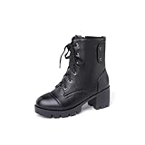Barley Direct Women Lace Up Ankle Boots Retro PU Leather Platforms Low Heel Chunky Heel Side Zip Biker Military Combat Boots(Black,4 UK)