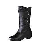 Generisch Winter boots for women, wide calf boots for women with heel, plain with block heel, non-slip boots, zip, women's boots with low heel shoes, black, 5 UK