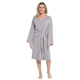 Daisy Dreamer Women's Hooded Waffle Cotton Bathrobe Dressing Gown Super Absorbent Spa Robes Ideal for Home & Loungewear, Grey Medium