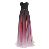 Women's Ombre Long Prom Dress Gradient Color Floor Length Evening Party Gown Fall Strapless Slimming Fit Frock (Red,M)