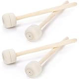 YOUEON 2 Pairs Drum Mallets Soft Felt, 34 cm Wool Felt Drum Stick with Maple Handle, Anti-slip Bass Percussion Sticks Instrument Band Accessory for Bass Drums, Marching Drums, Beige