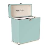 Audizio RC32 Vinyl Record Storage Case - Stylish LP Storage Case, Durable Record Case Holder with Soft Flannel Lining, Holds 30-35 Records, Sturdy Handle, Metal Latch & Hinge, Light Blue Finish