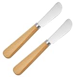 LacusMare Butter Knife Set of 2 – 7" Beechwood Handle Butter Knives for Butter, Cheese, Jam, Cream Cheese, Toast, Pastry, Sandwich – Stainless Steel Spreader Knives