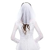 Wedity Crystal Bridal Veils Short 1 Tier Veil Soft Mesh With Comb Wedding Party Bride Veil Hair Accessories for Women and Girls (Ivory)