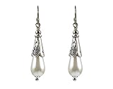 Edwardian Tudor style Earrings with Ivory Glass Teardrop Pearls