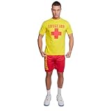 WickedFun Men's Lifeguard Men's Beach Costume, Top and Shorts, Life Guard, Serious Fun Fancy Dress Costume (Medium)