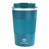 CS COSDDI Travel Mugs, Insulated Coffee Cup with Leakproof Lid - Reusable Coffee Cups Travel - Car Coffee Cup - Stainless Steel Travel Mug for Hot and Cold Coffee Water and Tea (Blue-A, 380 ml)
