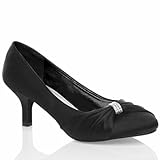 Women’s Satin Low Kitten Heel Court Shoes – Diamante Buckle Bridal Bridesmaid Prom Party Heels for Wedding-Black 4 UK