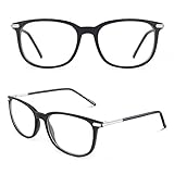 CGID Fake Glasses Men Women,High Fashion Metal Temple Horn Rimmed Clear Lens Glasses Frame,Full UV400 Protection CN79,Matte Black