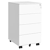 SONGMICS Mobile File Cabinet, Lockable, with 4 Drawers, Hold Documents, Stationery, Pre-Assembled, for Office, Home Office, 39 x 45 x 69.3 cm, Cloud White OFC064W14