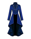 Sangdut Vintage Steampunk Jacket Halloween Costumes for Women, Female Medieval Gothic Renaissance Tailcoat Irregular Hem Outfits, Adult Retro Victorian Pirate Vampire Cosplay Uniform (Blue, M)