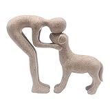 rockible Human and Dog Figurine Ornament Puppy Statue Resin Dog Sculpture Man Dog Statue for Living Room Office Home Decor Gift for Dog Lovers, Sand Color