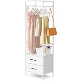 MYGIIVOVO Open Wardrobe, Clothes Rail with Drawers for Bedroom, with 2 White Fabric Drawers, 4 Side Hooks and Metal Frame 30D x 50W x 172H cm