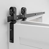 BONIKLUBA ‎3.3FT/102CM Bi-Folding Sliding Barn Door Hardware Track Kit for Double 48cm Wide Bifold Doors, Side Mounted Black Roller Hanger (No Door)