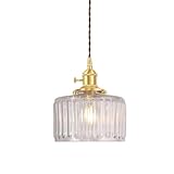 Mikeru Industrial Style Brass and Glass Pendant Light, Vintage Antique Style Kitchen Island Pendant Light, Adjustable Height, Suitable for Bedroom, Living Room, Study Room