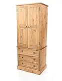 Home Source Bedroom Solid Pine Wood 2 Door 3 Drawer Double Wardrobe