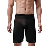 DUOYIJIN Men's Mesh Boxer Shorts See Through Sheer Lingerie Underwear Sexy Low Rise Loose Fit Boxers Trunks Breathable Transparent Elastic Lounge Bottoms Nightwear Party Clubwear, Black/L