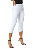 Roman Originals Cropped Jeggings for Women UK Ladies Capri Stretchy Jeans Denim Legging Cotton Summer Trouser Three Quarter 3/4 Length Pull On Cut Off High Waist Smart - White - Size 12