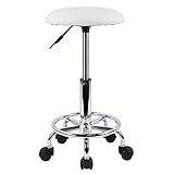 KKTONER Swivel Rolling Stool Height Adjustable PU Leather Cushion Salon Vanity Massage Office Stool Chair Small (White)