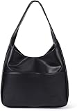 Longwu Faux Leather Tote Bag Women Shoulder Bag College Tote Leather Hobo Handbag Work Tote Bag Purse-Black