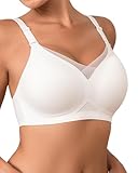 SHARICCA Bras for Women Seamless Push Up Bra Non Wired Full Coverage Lace Wireless Bralettes T Shirt Soft Comfort Support Bras,White,2XL