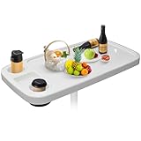 HWHongRV Removable Boat Table, 34X18 inch Rectangular Pontoon Boat Table Marine RV Table Top, Large Top with Built-in Cup Holders Phone Holder ABS Waterproof and Anti-Aging