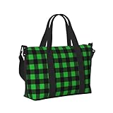 Mexpekil Green and Black Plaid Travel Duffel Bag Waterproof Sports Gym Bag Large Weekend Overnight Bags for Women Men Foldable Carry On Luggage Tote Bags for Flight