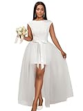 AOMEI Women's Short Lace Wedding Dress for Bridal Sexy Backless Bodycon Formal Dresses with Detachable Tulle Train (White,M)