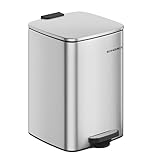 SONGMICS Steel Pedal Bin, 5.2-Gallon (20 L) Trash Bin with Inner Bucket, Soft Close and Stays Open, Metallic Silver LTB592E01