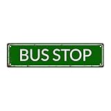 BUS STOP Vintage Metal Tin Street Sign Wall Bathroom Farmhouse Garden Porch Patio Decor, 16 x 4 Inch